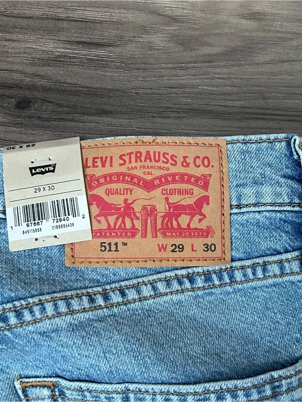 Levi's 511 Slim Fit Leg Patch Work Distressed Jeans Men’s Size 29x30 Light Wash